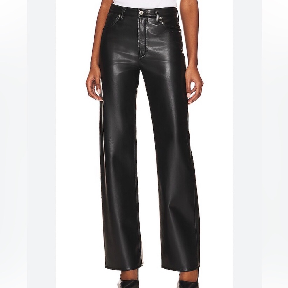 Citizens of Humanity Black Leather Pants with Metal Hardware